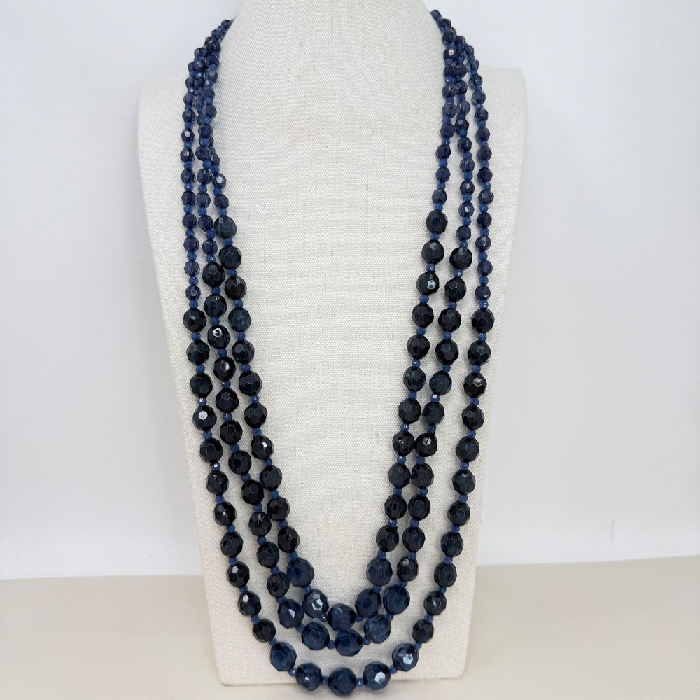Multi Strand Faceted Bead‎ Necklace Blue Long Statement